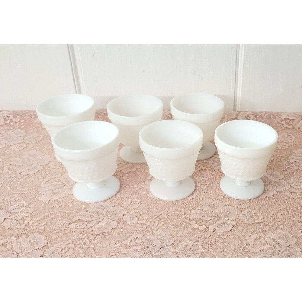 Milk Glass Grapes Design Dessert Cups Set of Six